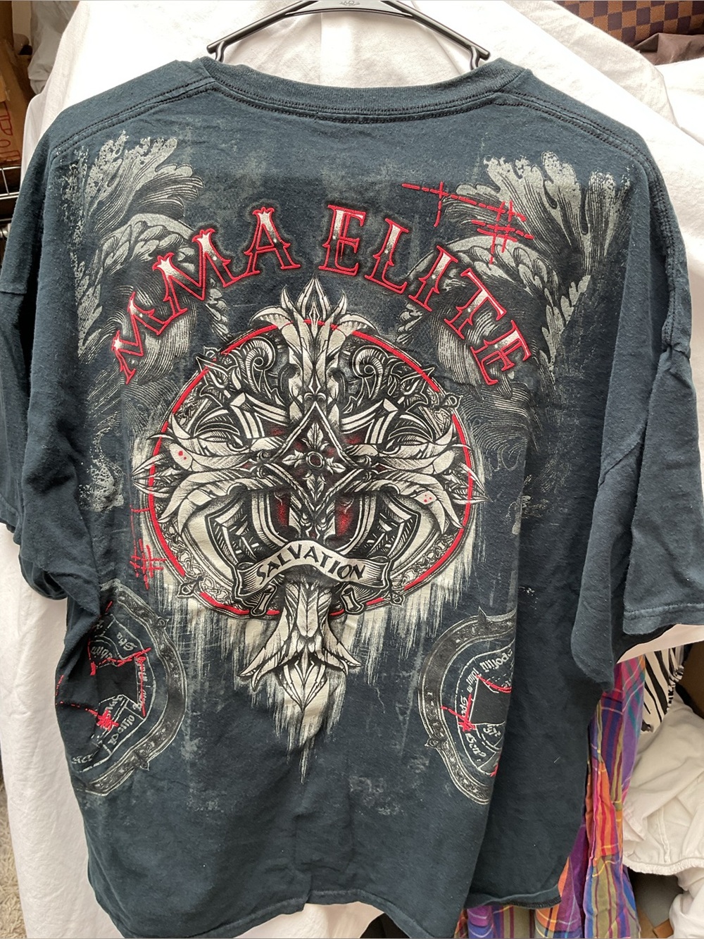 Vintage Salvation Graphic Tee - Black/Gray with Red Accents